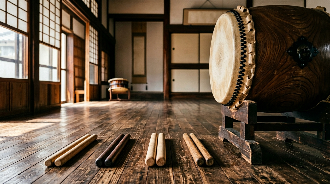 Bachi Auswahl neben Taiko